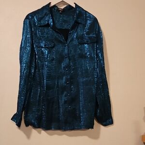 Elementz Shiny Teal Button-Down Shirt 2X